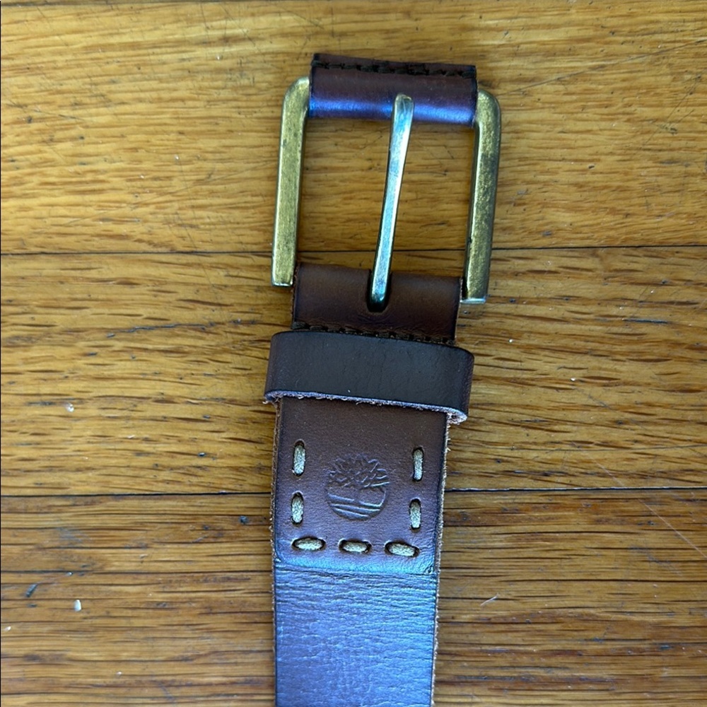 Timberland Brown Leather Belt with Brass Buckle